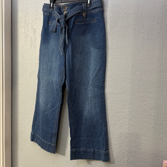 Anthro Pilcro High-Rise Cropped Flare Blue Belted Jeans Size 18W - Picture 3 of 9